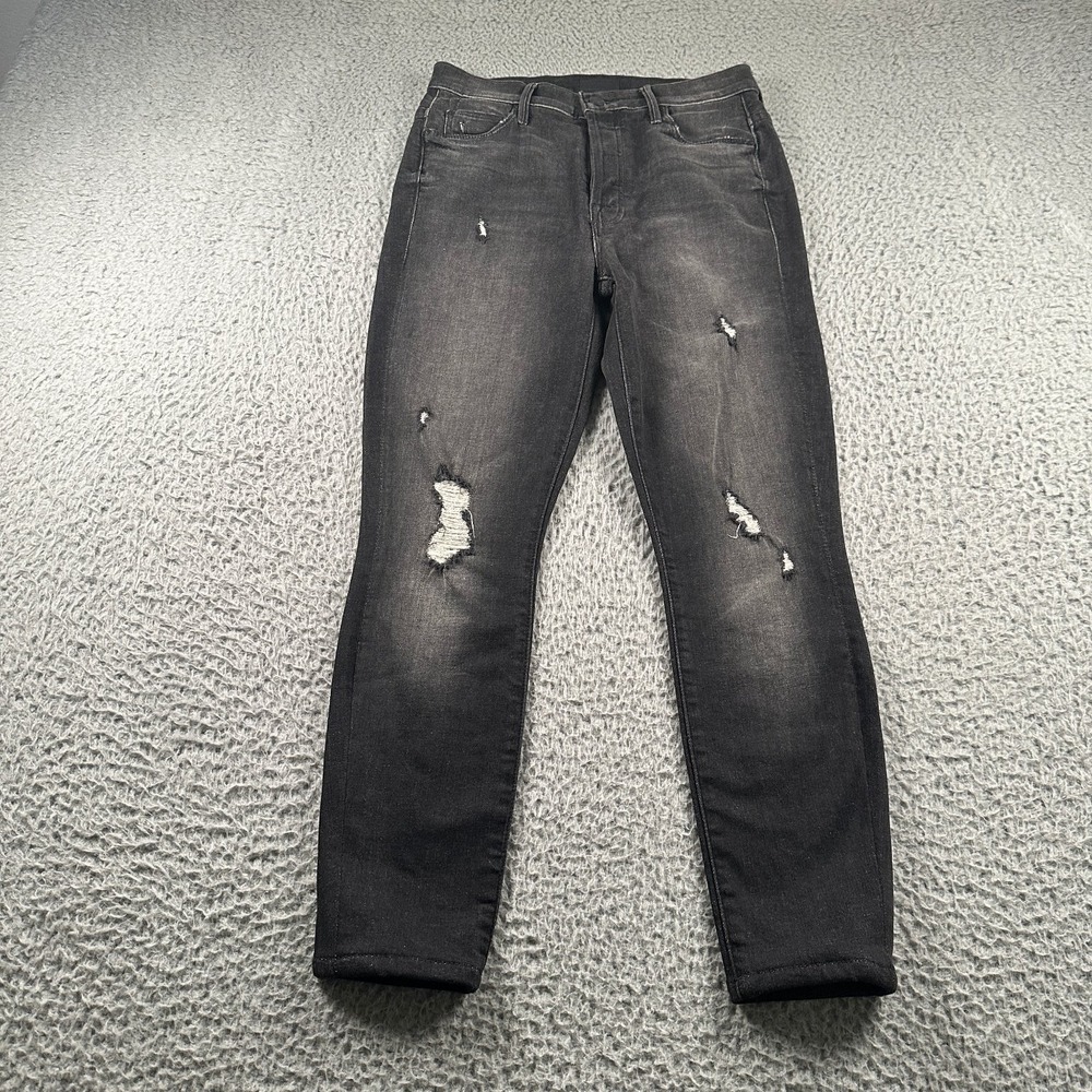 Mother Jeans The Stunner Women's Black Distressed Skinny Size 26 Dark Wash